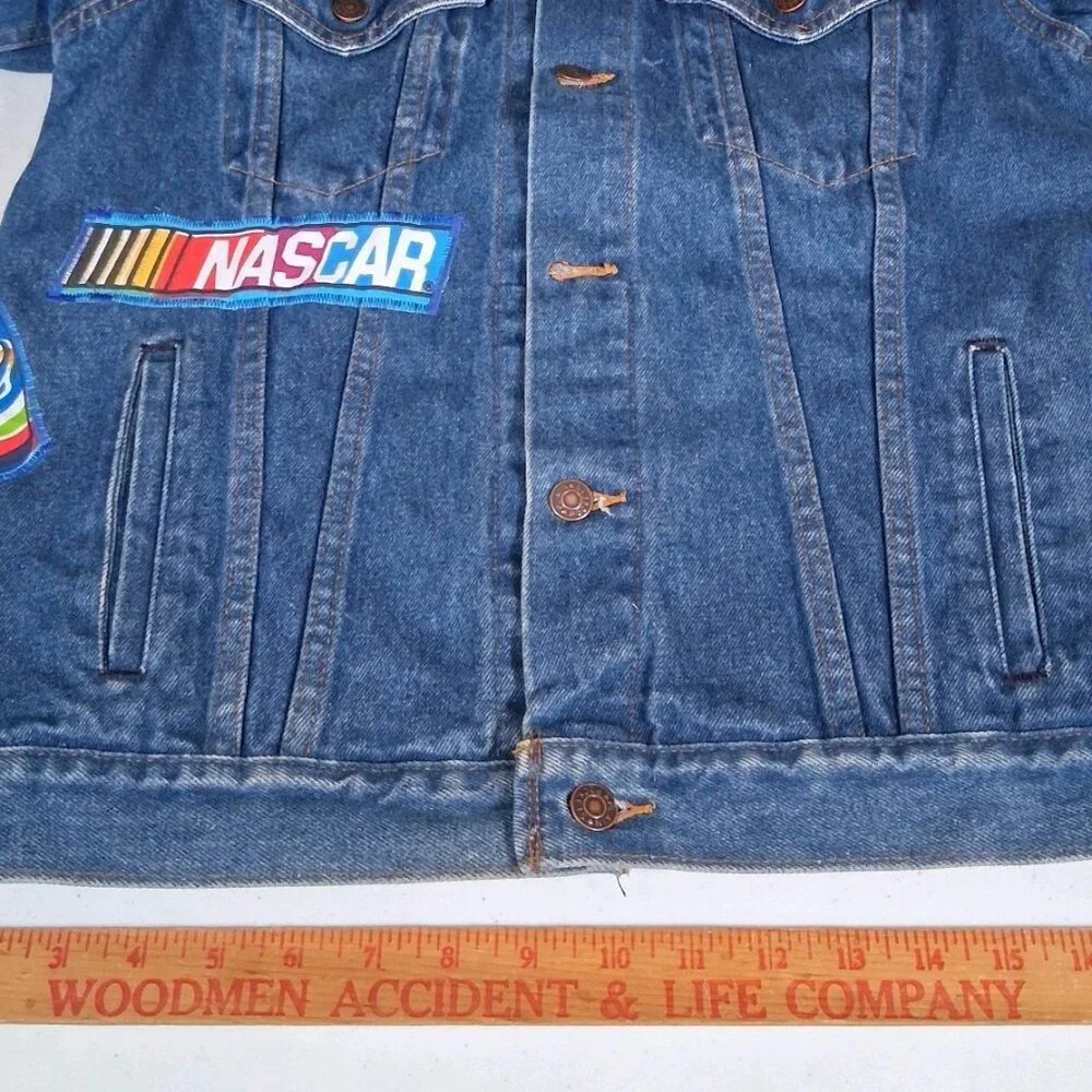 Reworked NASCAR Jean Jacket Size 40 Race Car Auto Racing Upcycled Denim - Picture 4 of 16